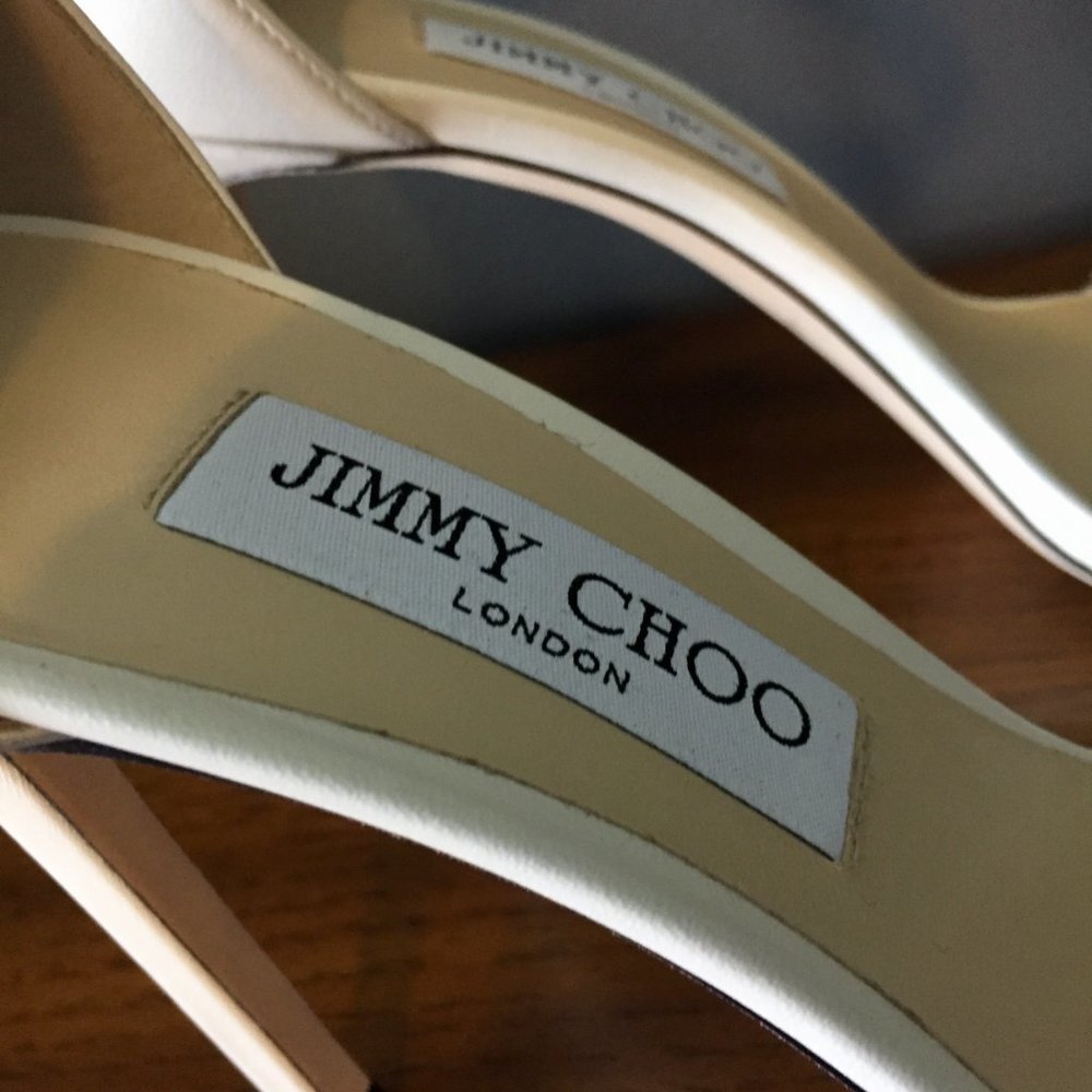 Jimmy Choo Dochas Size 40.5 Latte Leather with Jewel Trim Bridal Sandals Heels - Picture 10 of 15